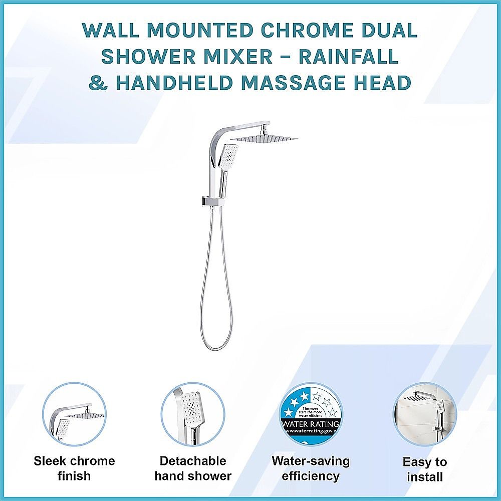 Wall Mounted Chrome Dual Shower Mixer – Rainfall & Handheld Massage Head