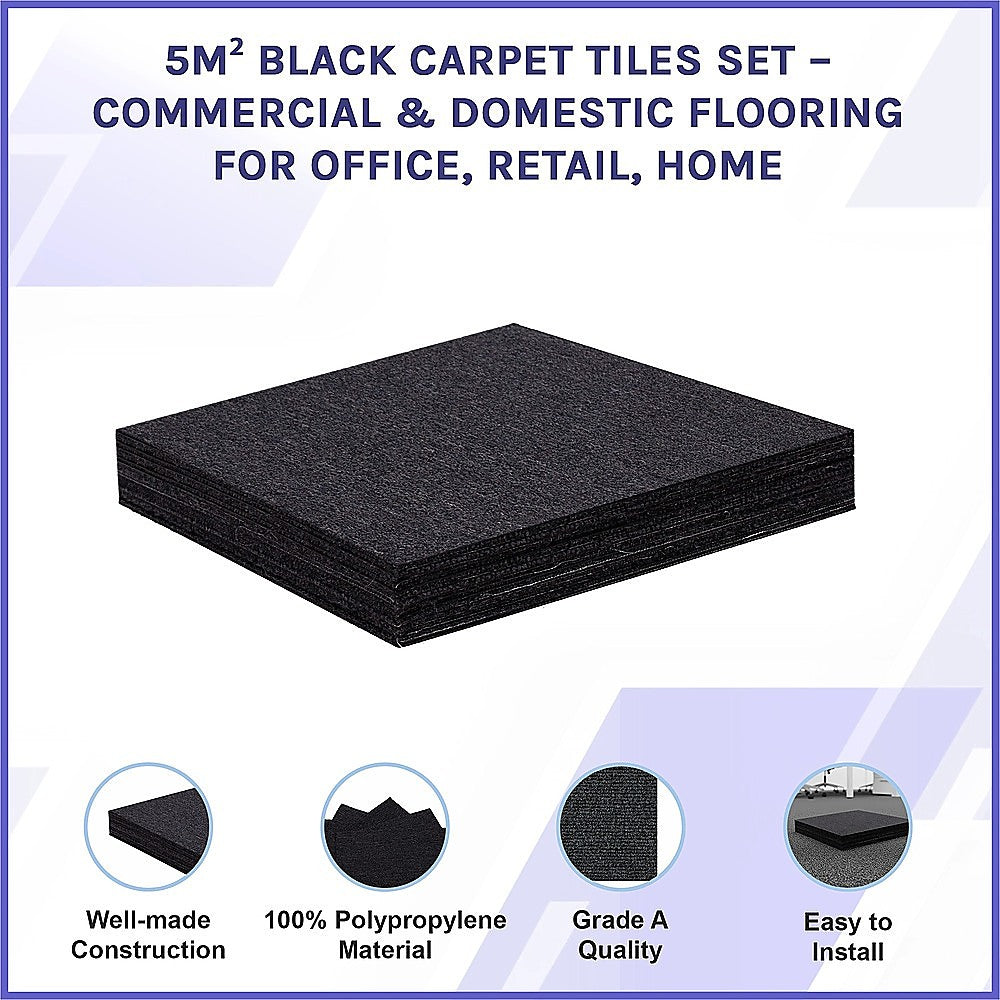 5m² Black Carpet Tiles Set – Commercial & Domestic Flooring for Off - V63-952971