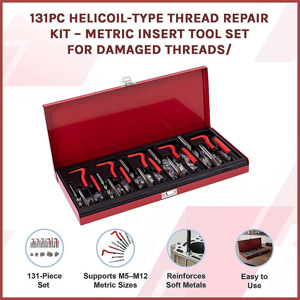 131pc Helicoil-Type Thread Repair Kit – Metric Insert Tool Set for Damaged Threads