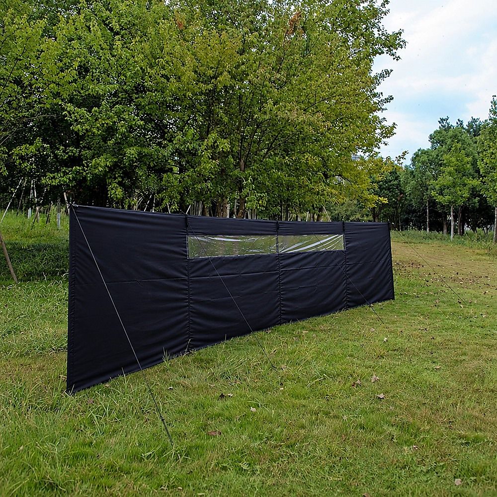 Camping Windbreak with Clear Windows & Carry Bag 725x140cm Black Outdoor Privacy Shelter