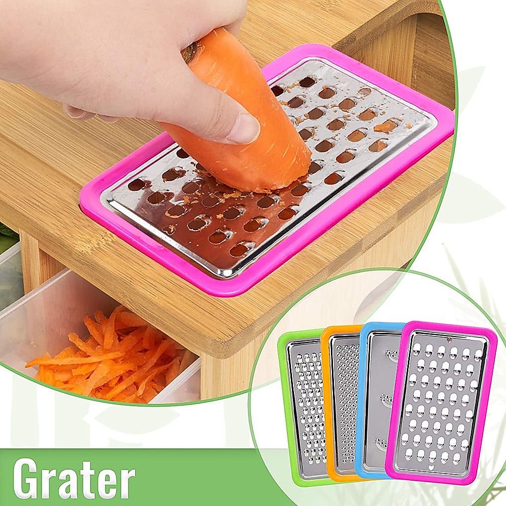 Bamboo Cutting Board Set with Graters and Containers Food Prep Station for Kitchen Organisation