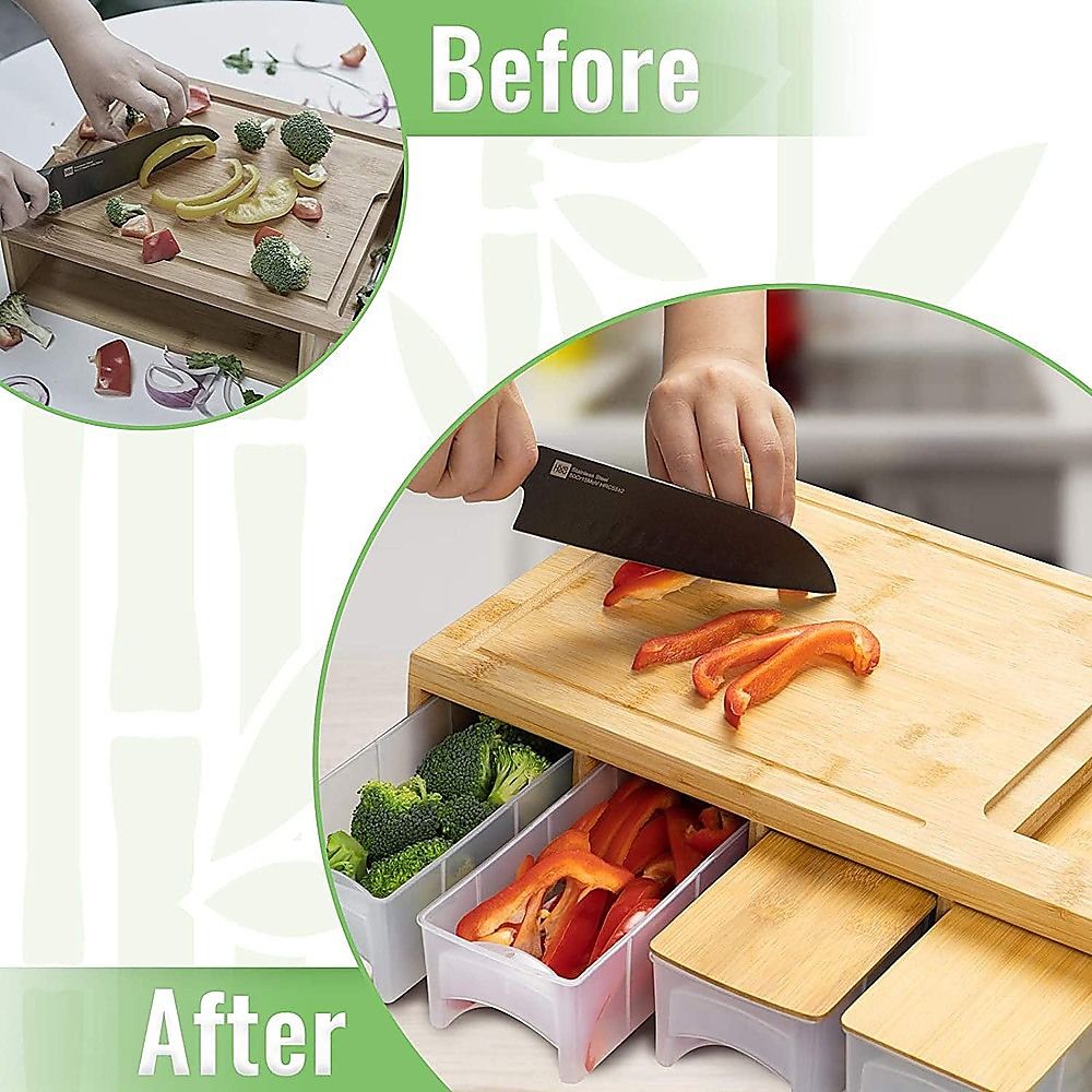 Bamboo Cutting Board Set with Graters and Containers Food Prep Station for Kitchen Organisation