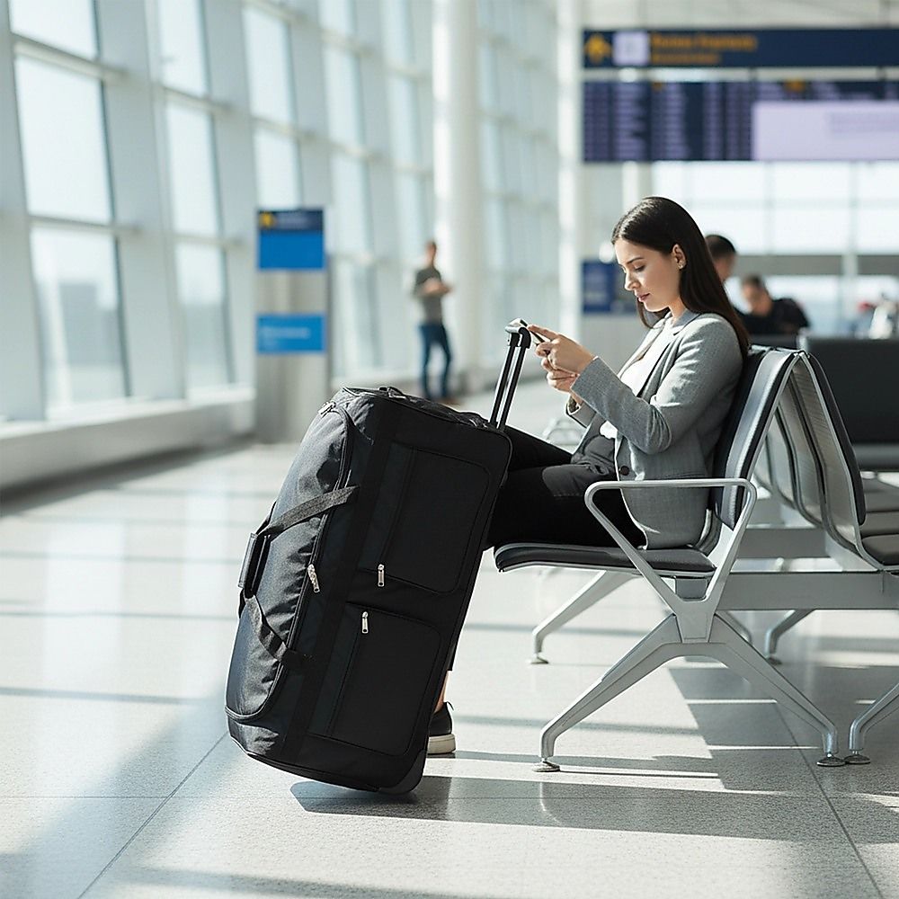 Large Black Wheeled Travel Duffle Bag Rolling Luggage Trolley for S - V63-953501