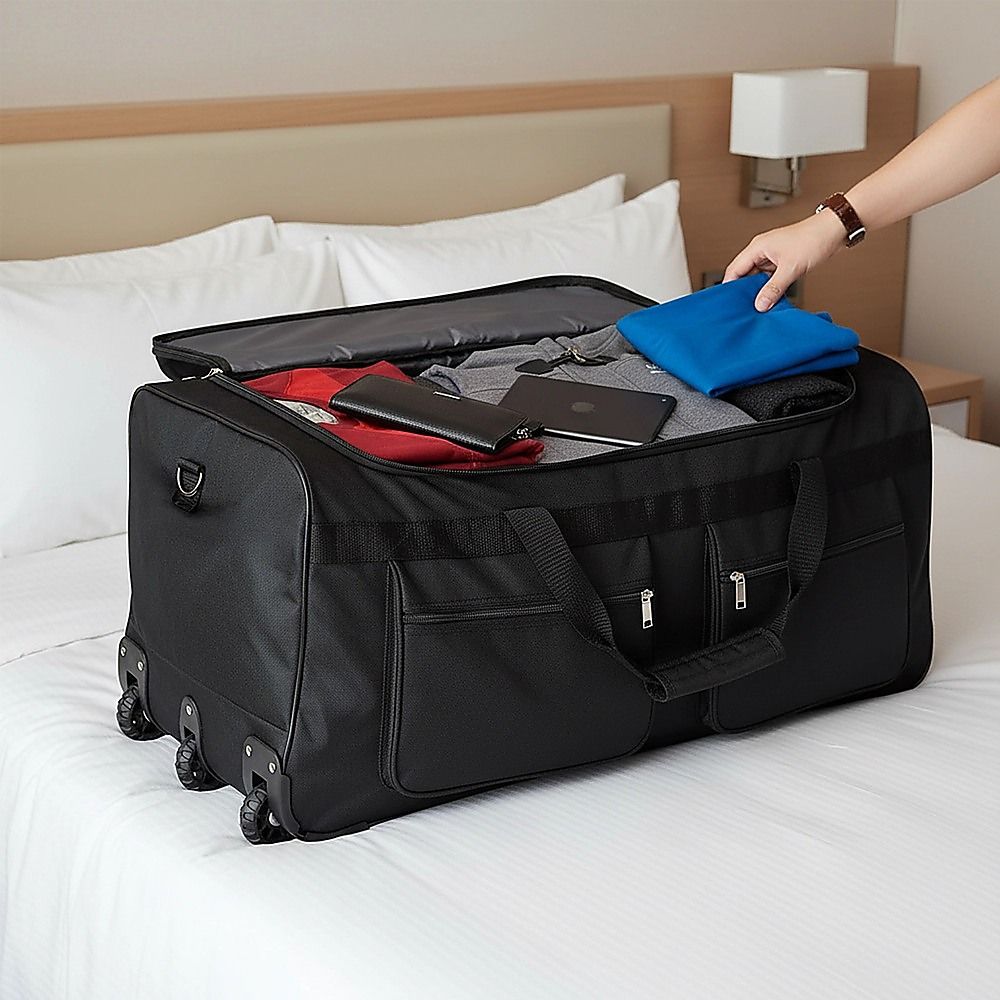 Large Black Wheeled Travel Duffle Bag Rolling Luggage Trolley for S - V63-953501