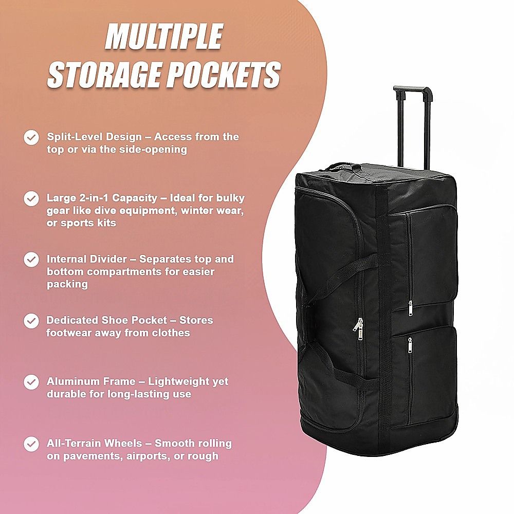 Large Black Wheeled Travel Duffle Bag Rolling Luggage Trolley for S - V63-953501