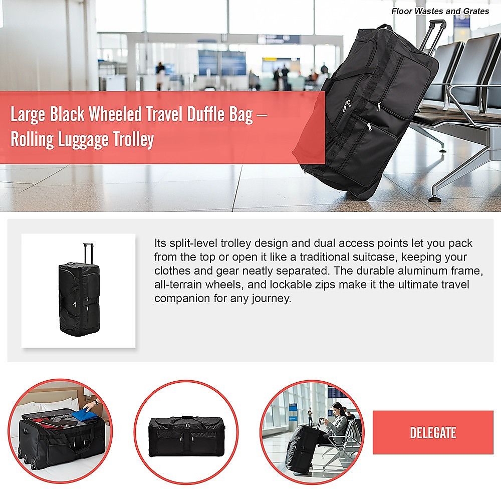 Large Black Wheeled Travel Duffle Bag Rolling Luggage Trolley for S - V63-953501