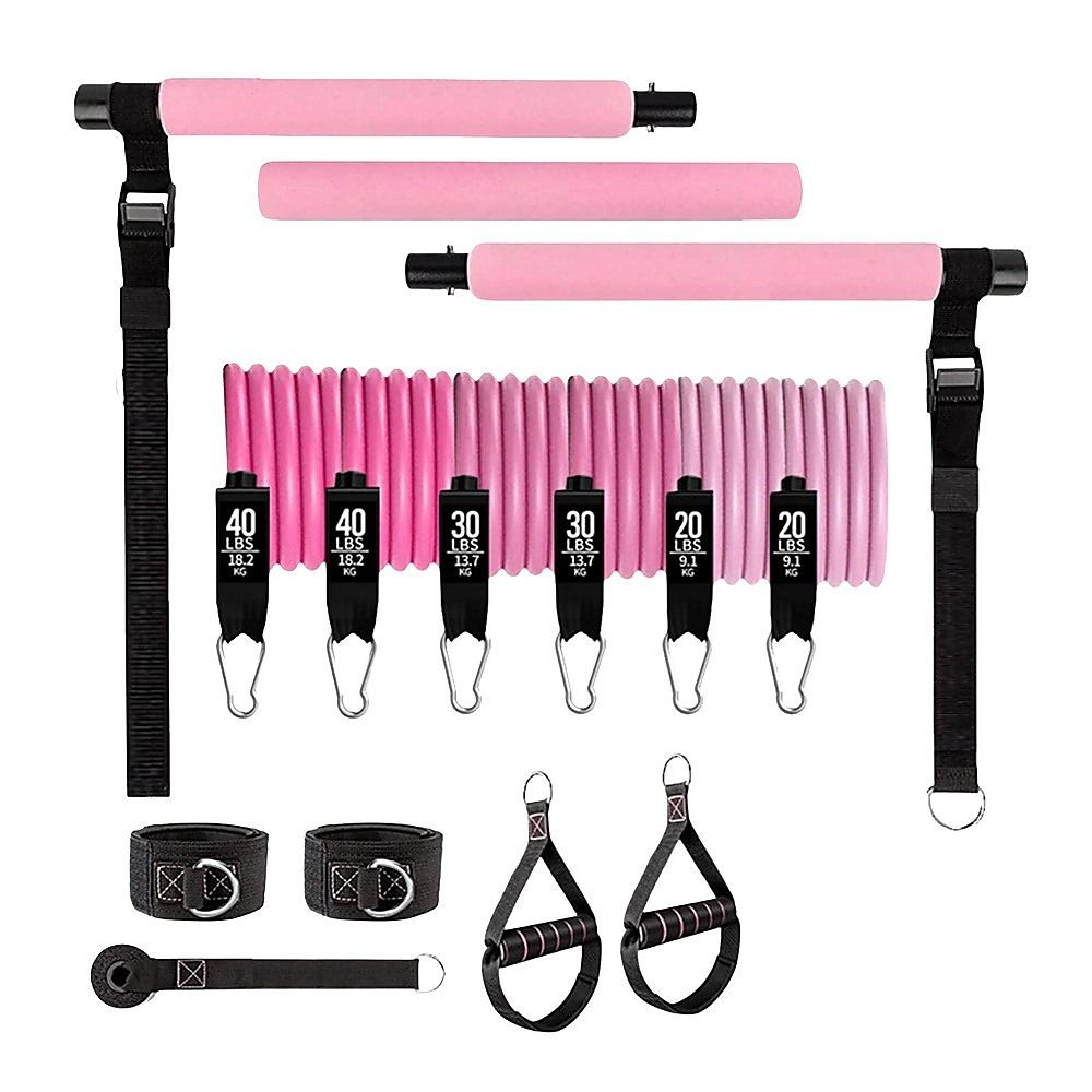 14pc Pilates Bar Kit with Resistance Bands & Belt – Home Fitness Pedal Puller