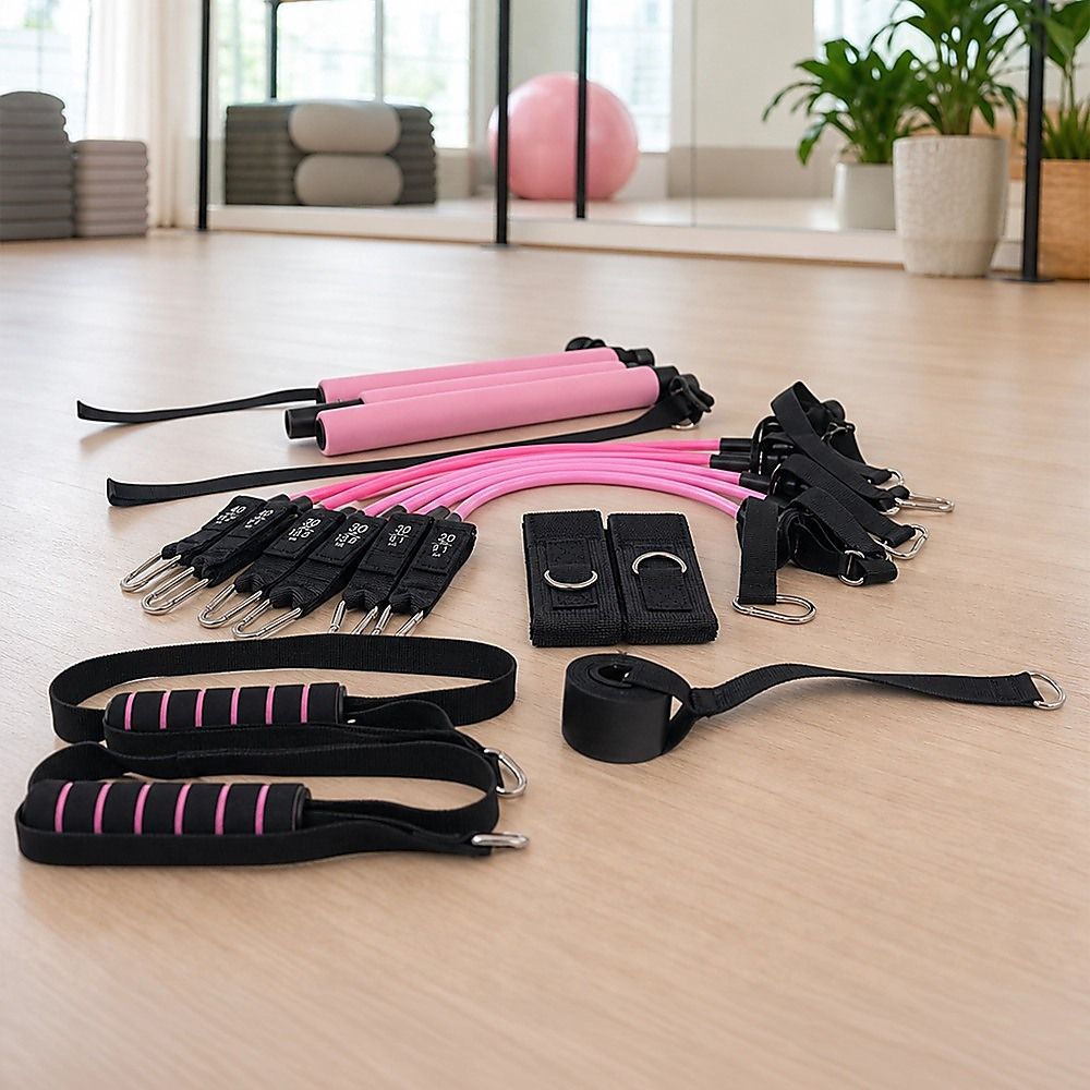 14pc Pilates Bar Kit with Resistance Bands & Belt – Home Fitness Pedal Puller