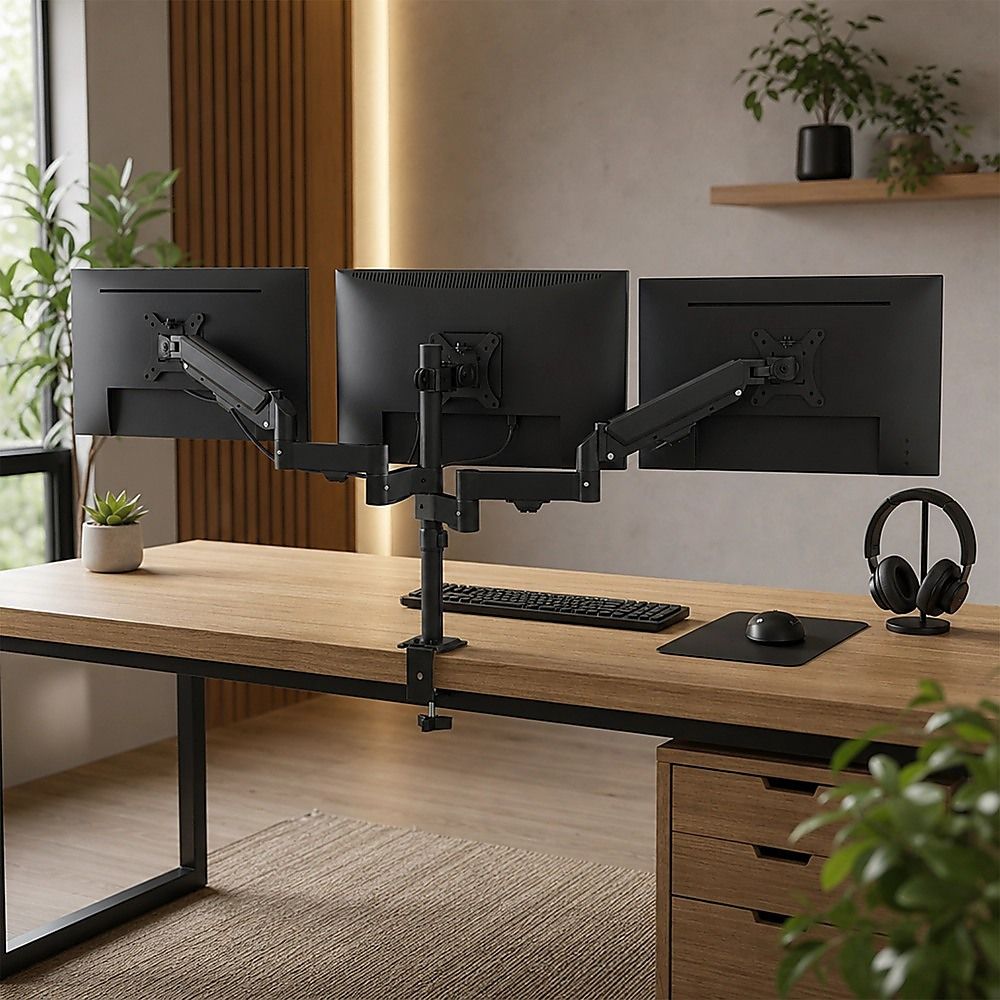 Triple Monitor Mount Stand – Desk Clamp with 3 Adjustable Arms - V63-954151