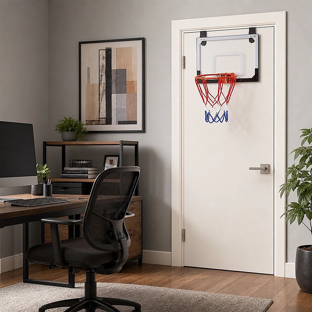 Indoor Mini Basketball Hoop Set – Door Mounted Backboard Kit with Ring & Ball