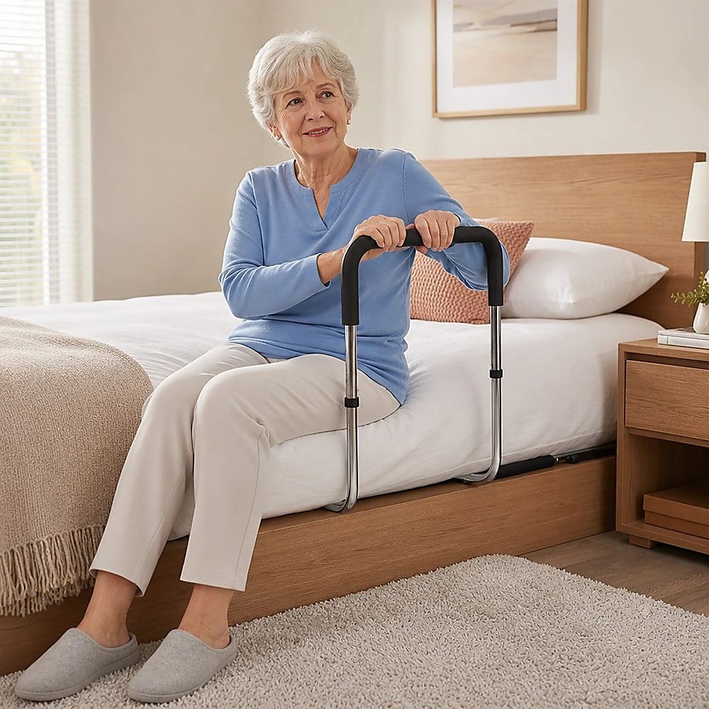 Adjustable Bed Rail with Foam Grip Handle & Under Mattress Frame 125kg Capacity