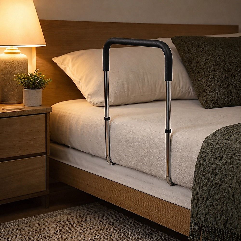 Adjustable Bed Rail with Foam Grip Handle & Under Mattress Frame 125kg Capacity