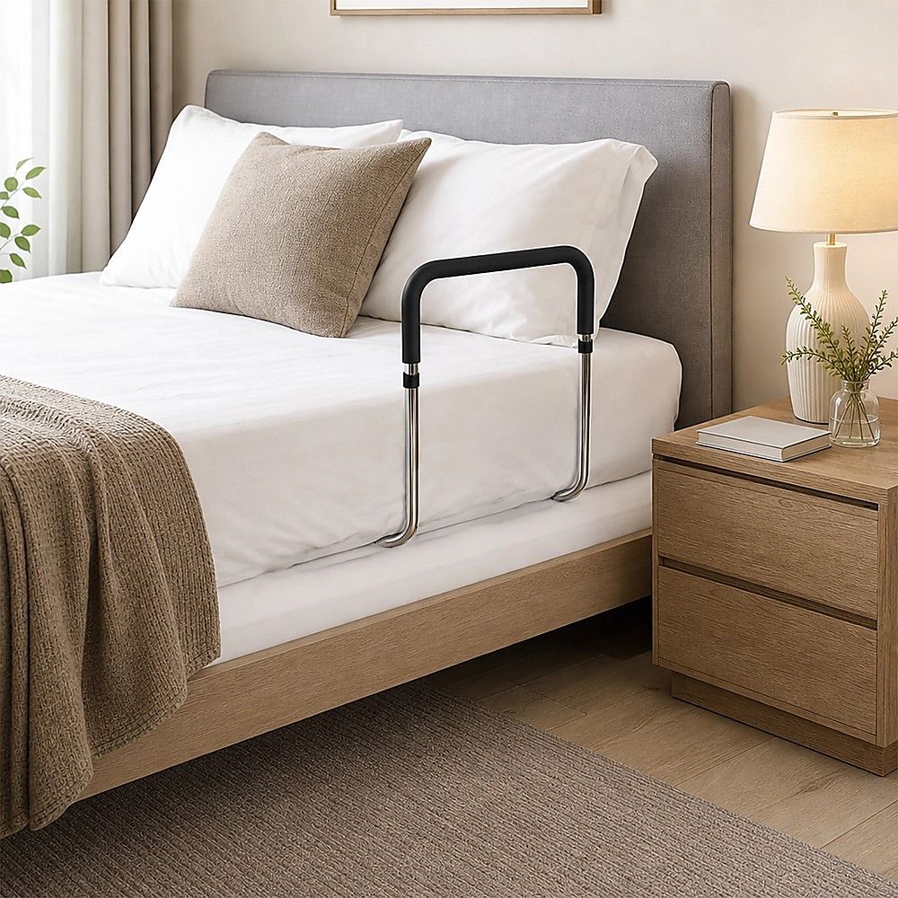 Adjustable Bed Rail with Foam Grip Handle & Under Mattress Frame 125kg Capacity