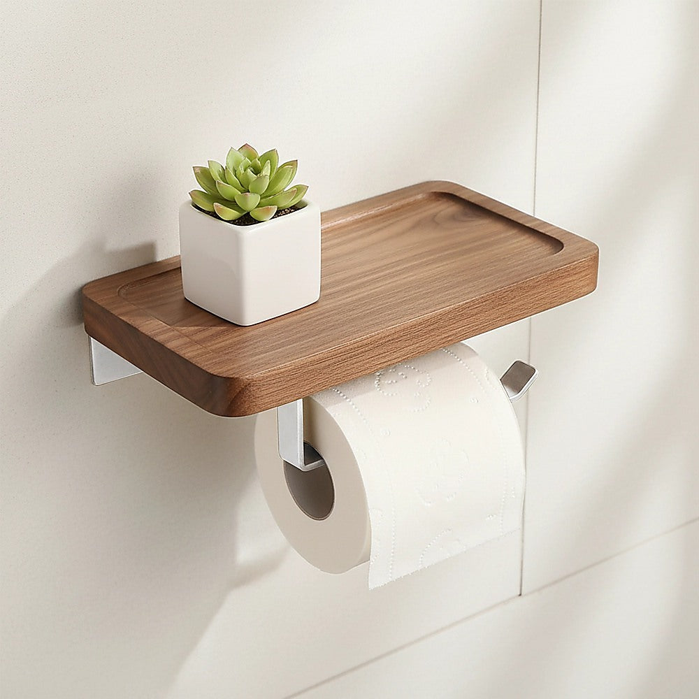 Toilet Paper Holder with Shelf Wall Mounted Bathroom Storage