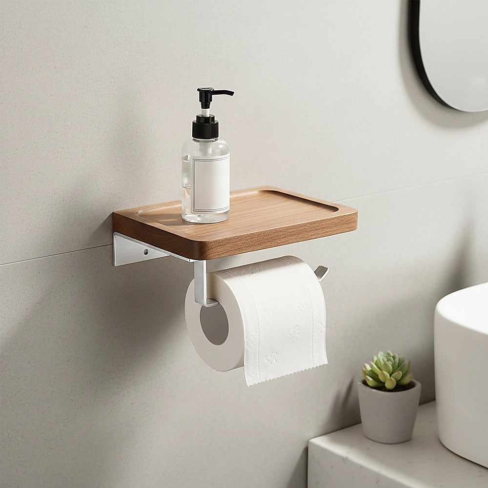 Toilet Paper Holder with Shelf Wall Mounted Bathroom Storage