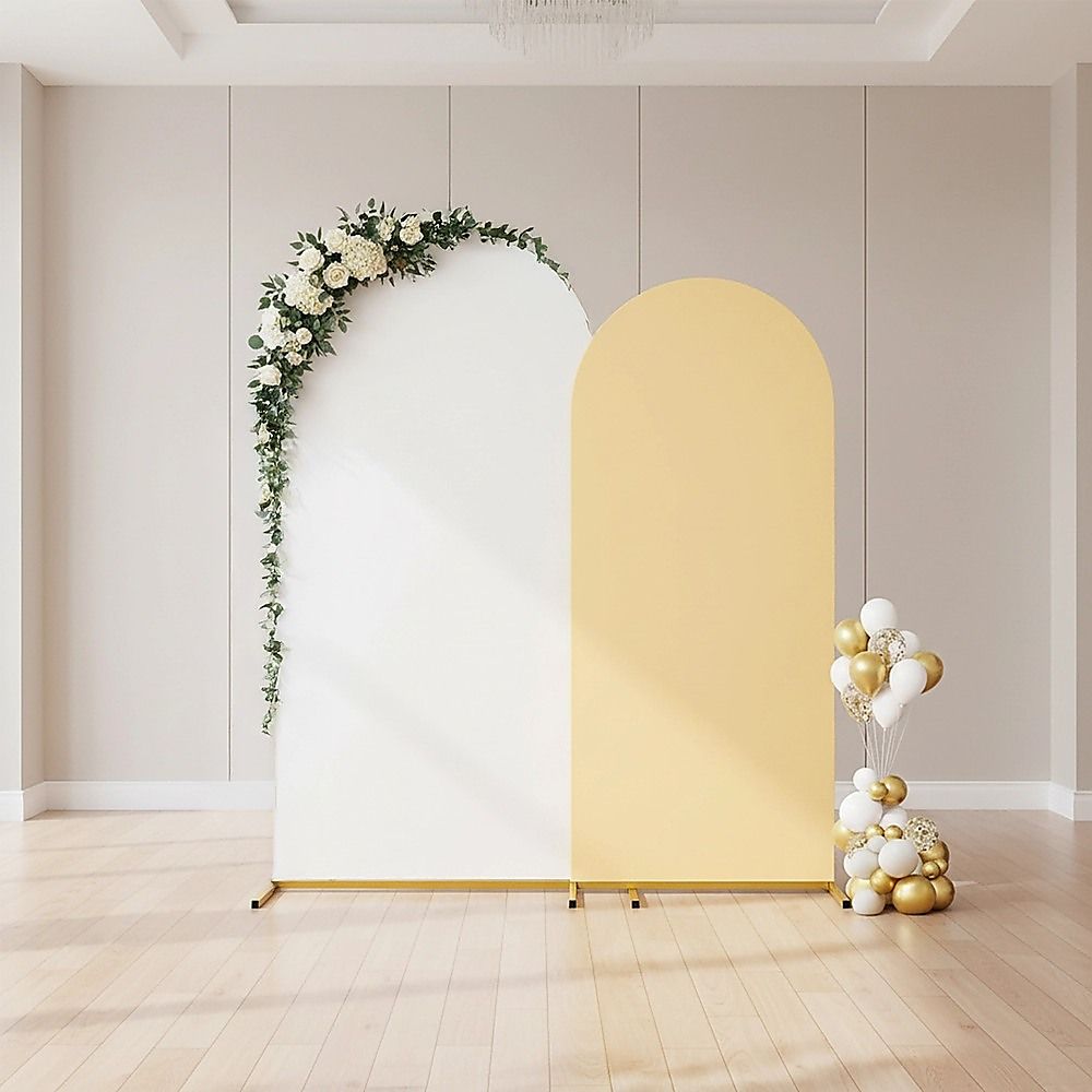Arch Backdrop Stand with White & Yellow Cover Set for Weddings Events