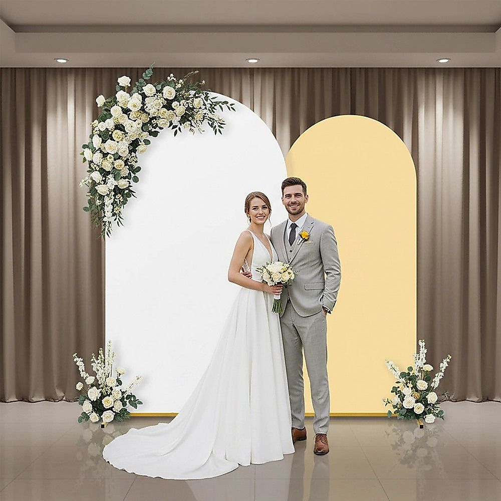 Arch Backdrop Stand with White & Yellow Cover Set for Weddings Events