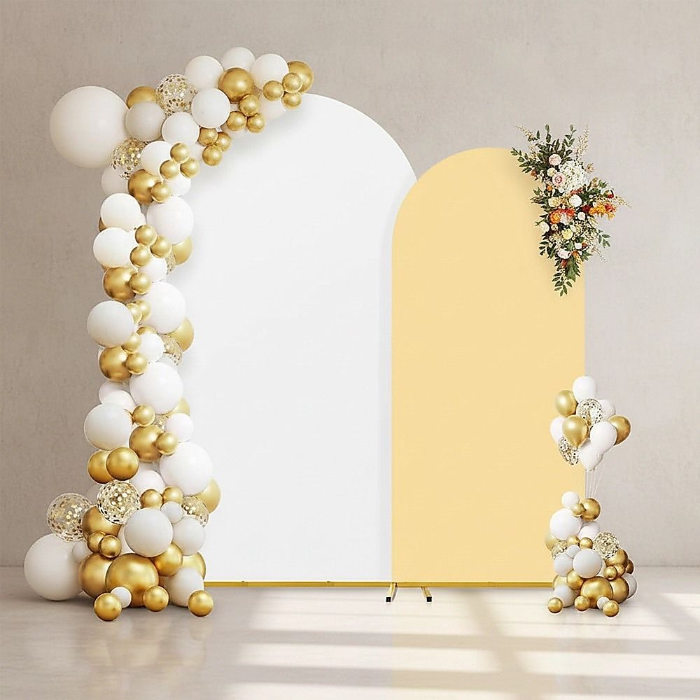 Arch Backdrop Stand with White & Yellow Cover Set for Weddings Events