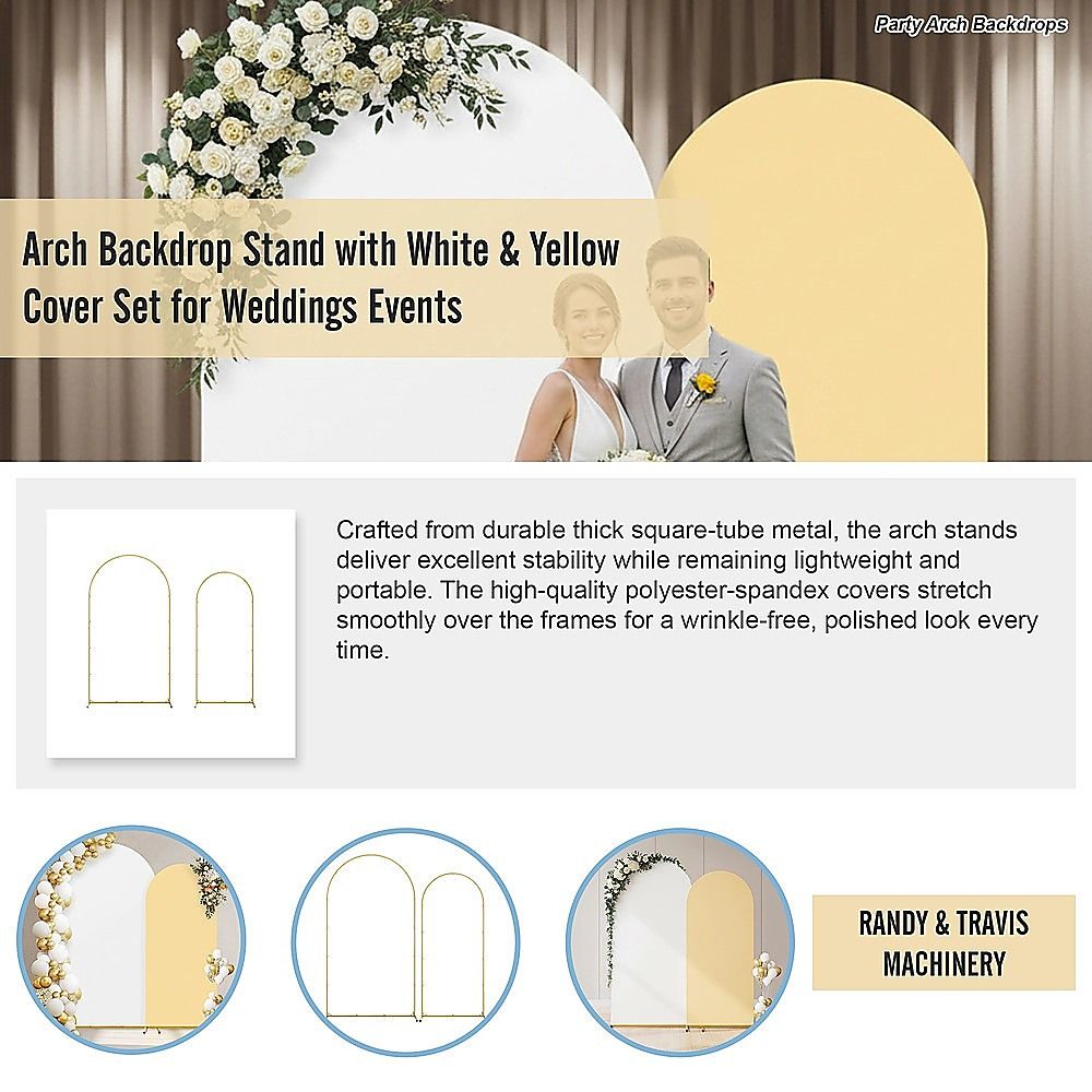 Arch Backdrop Stand with White & Yellow Cover Set for Weddings Events