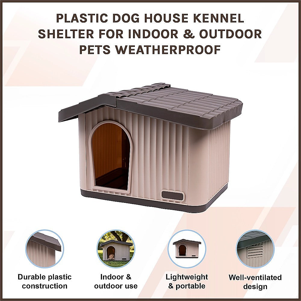 Plastic Dog House Kennel Shelter for Indoor & Outdoor Pets Weatherproof