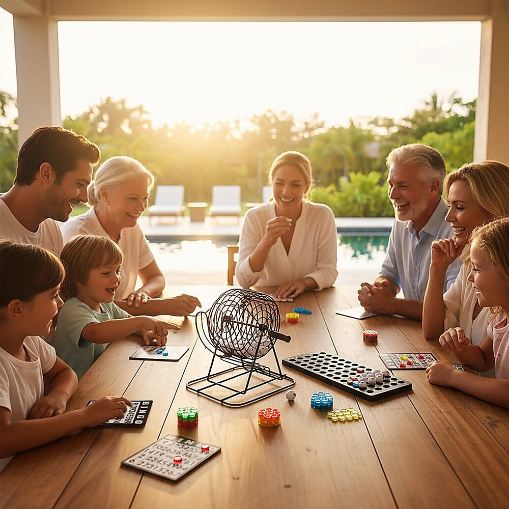 Bingo Game Set with Cards Balls and Cage for Family Party Fun