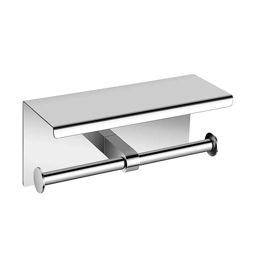 Double Toilet Paper Holder with Shelf Wall Mounted Bathroom Storage