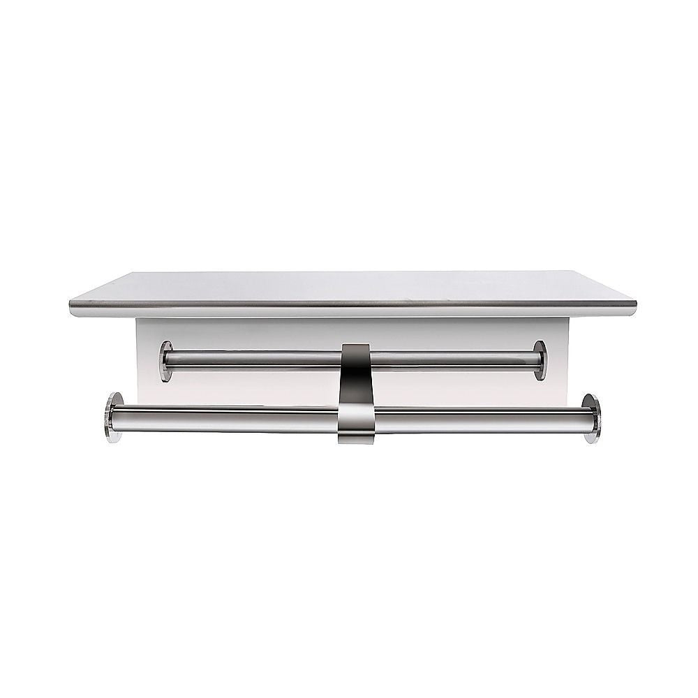 Double Toilet Paper Holder with Shelf Wall Mounted Bathroom Storage