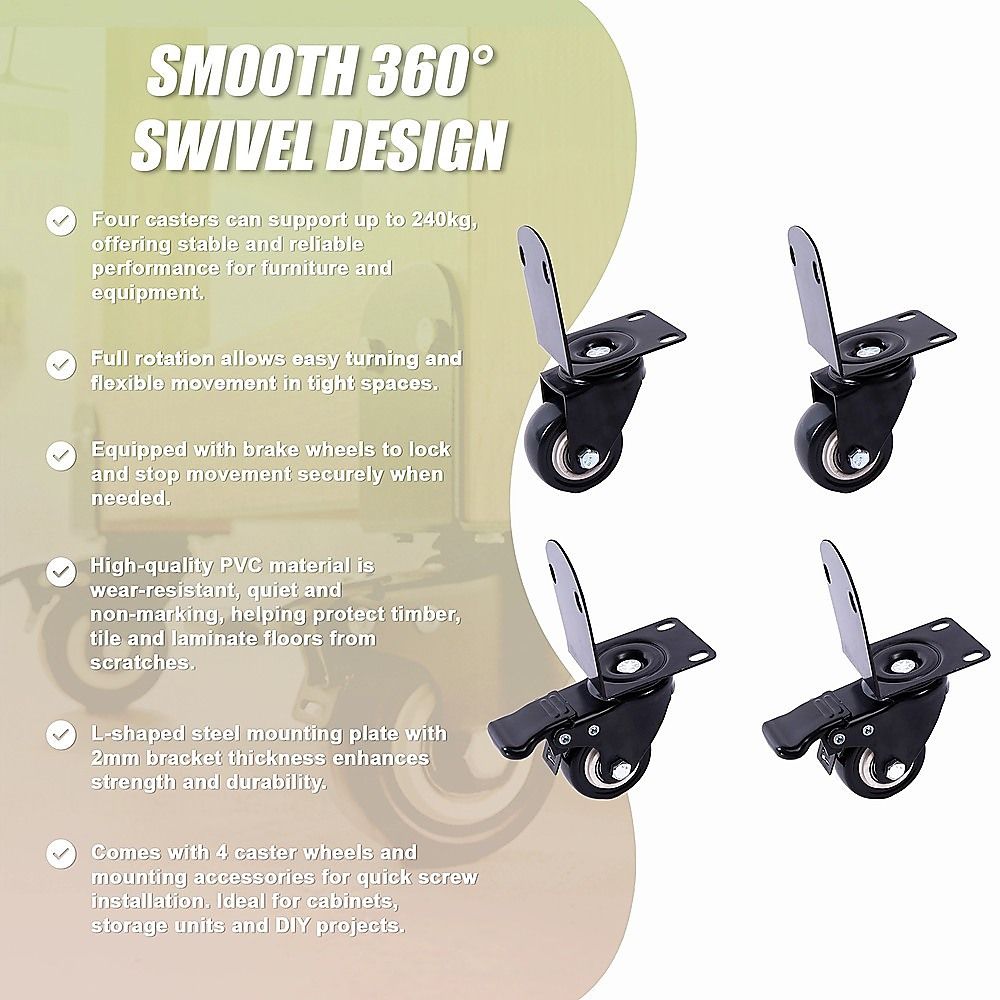 Side Mount Caster Wheels L-Shaped Heavy Duty Set of 4 PVC