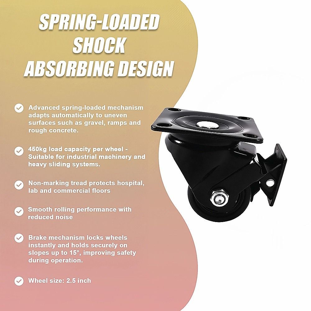 2.5 Inch Heavy Duty Nylon Castor Wheels Set 4 with Brake