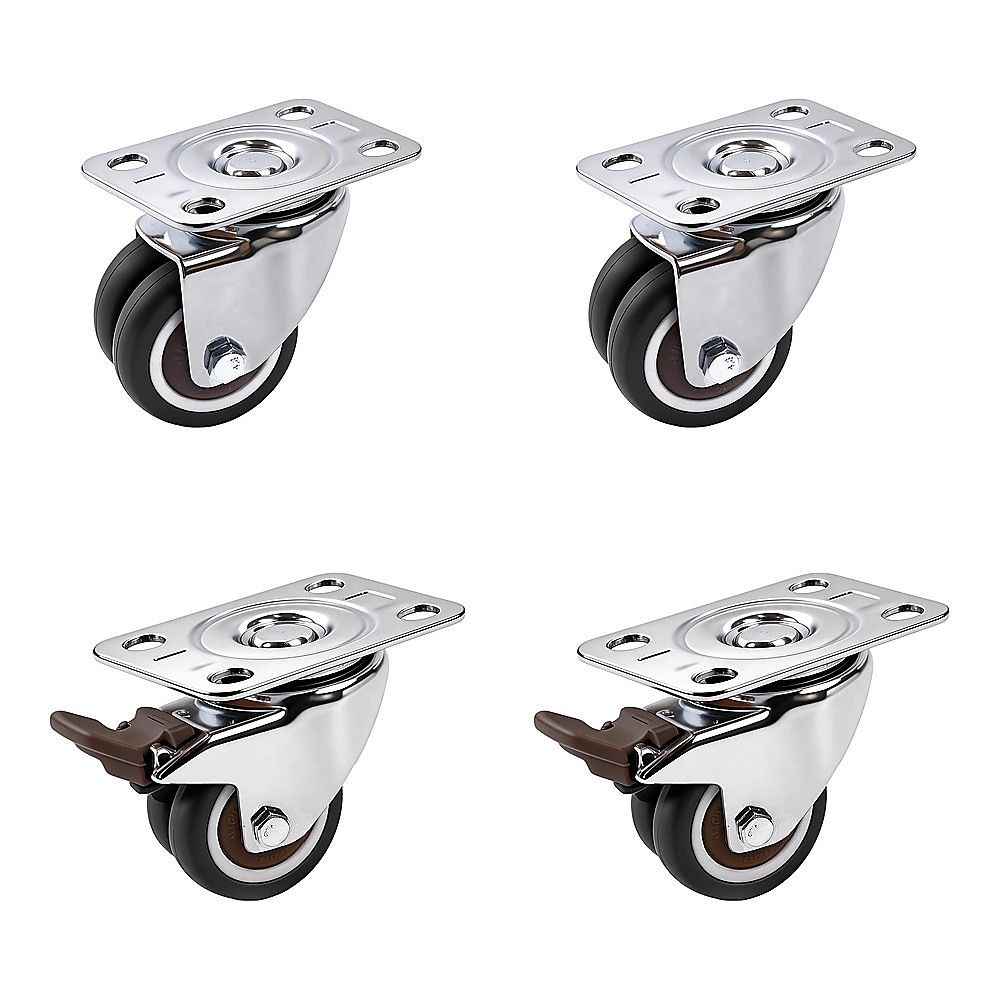 50mm Swivel Caster Wheels Set 4 with Brakes Twin