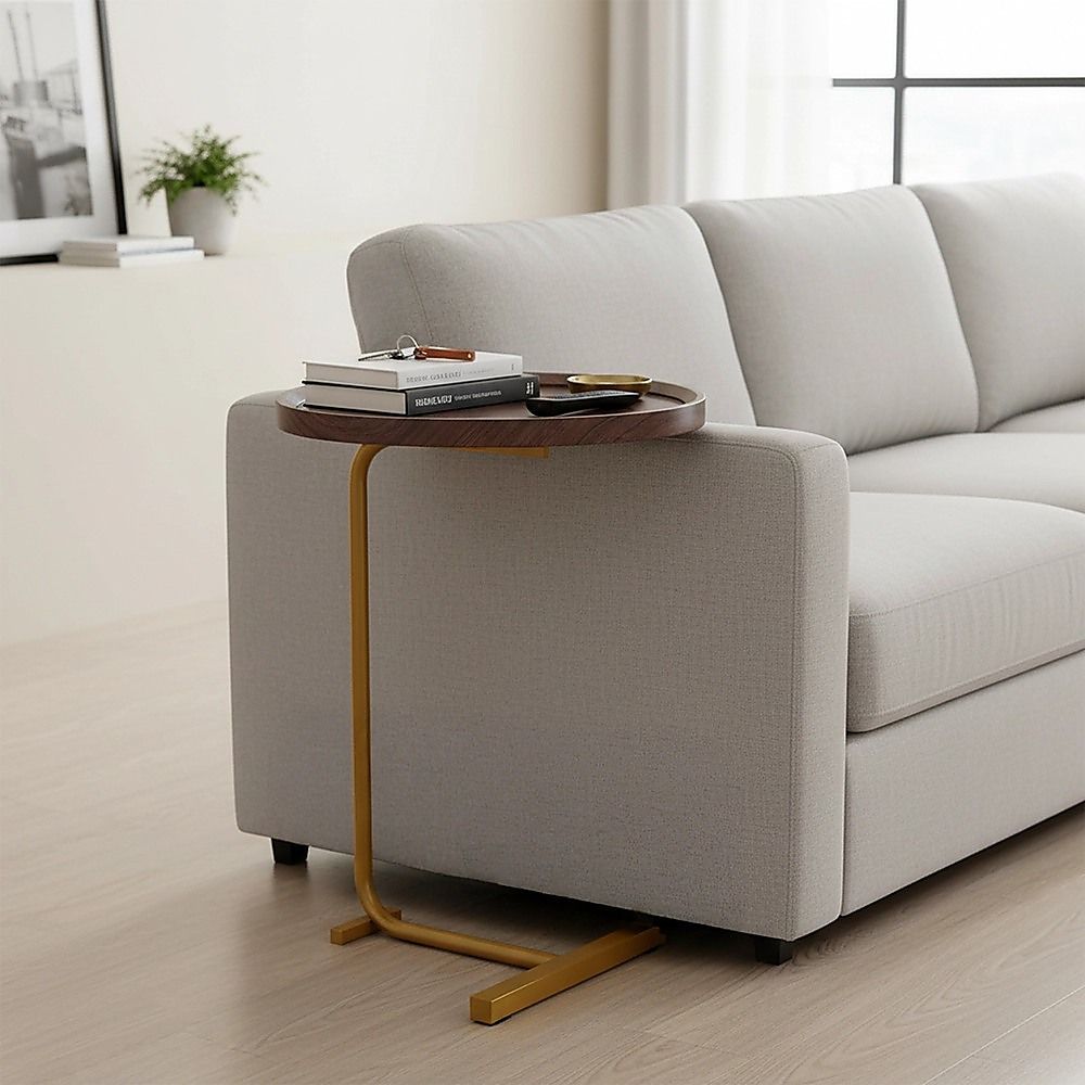Modern Oval Side Table Gold Base Sofa End Table