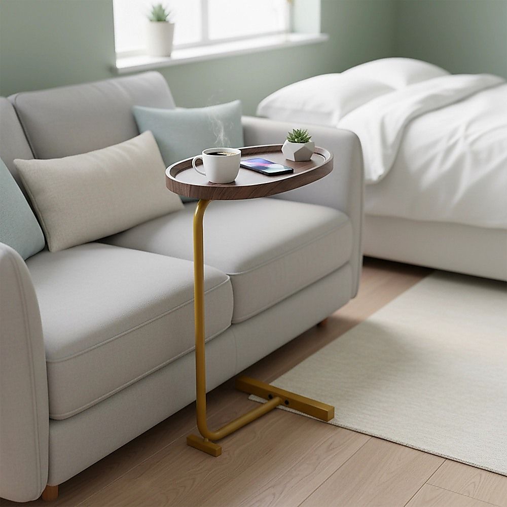 Modern Oval Side Table Gold Base Sofa End Table