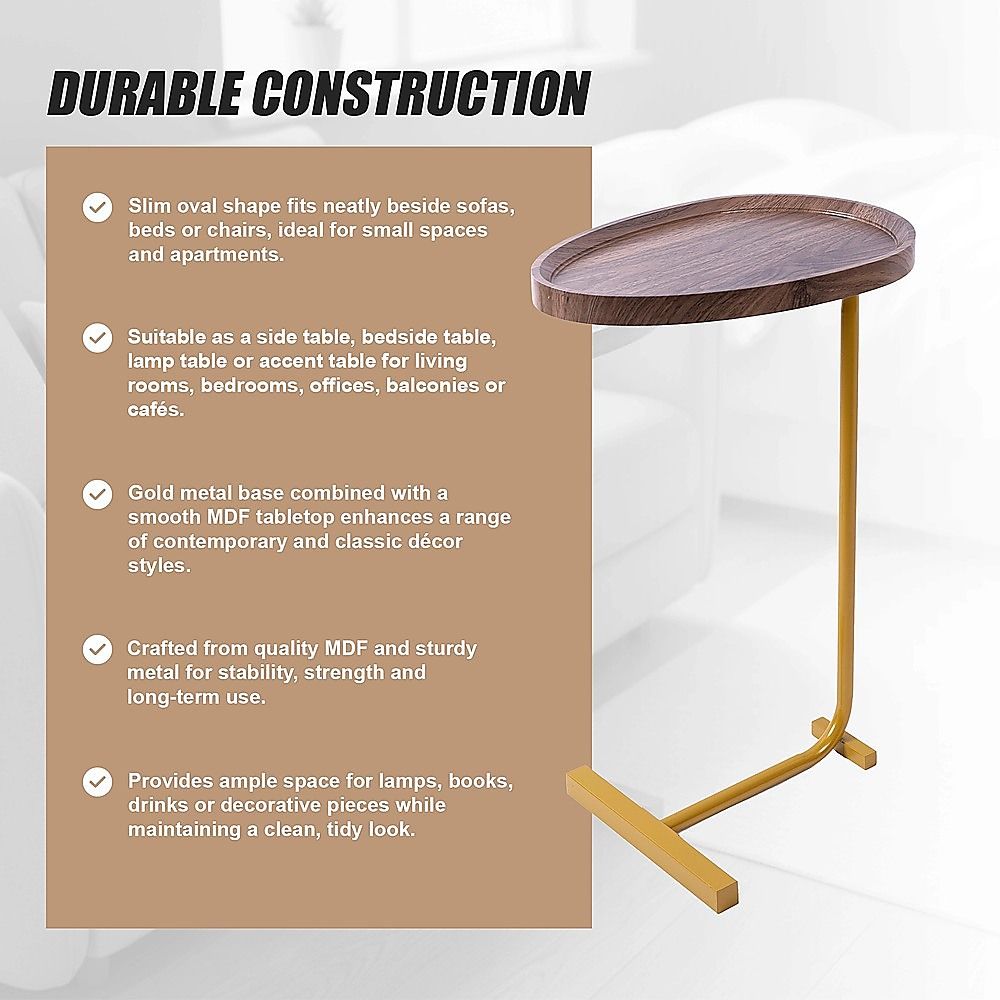 Modern Oval Side Table Gold Base Sofa End Table