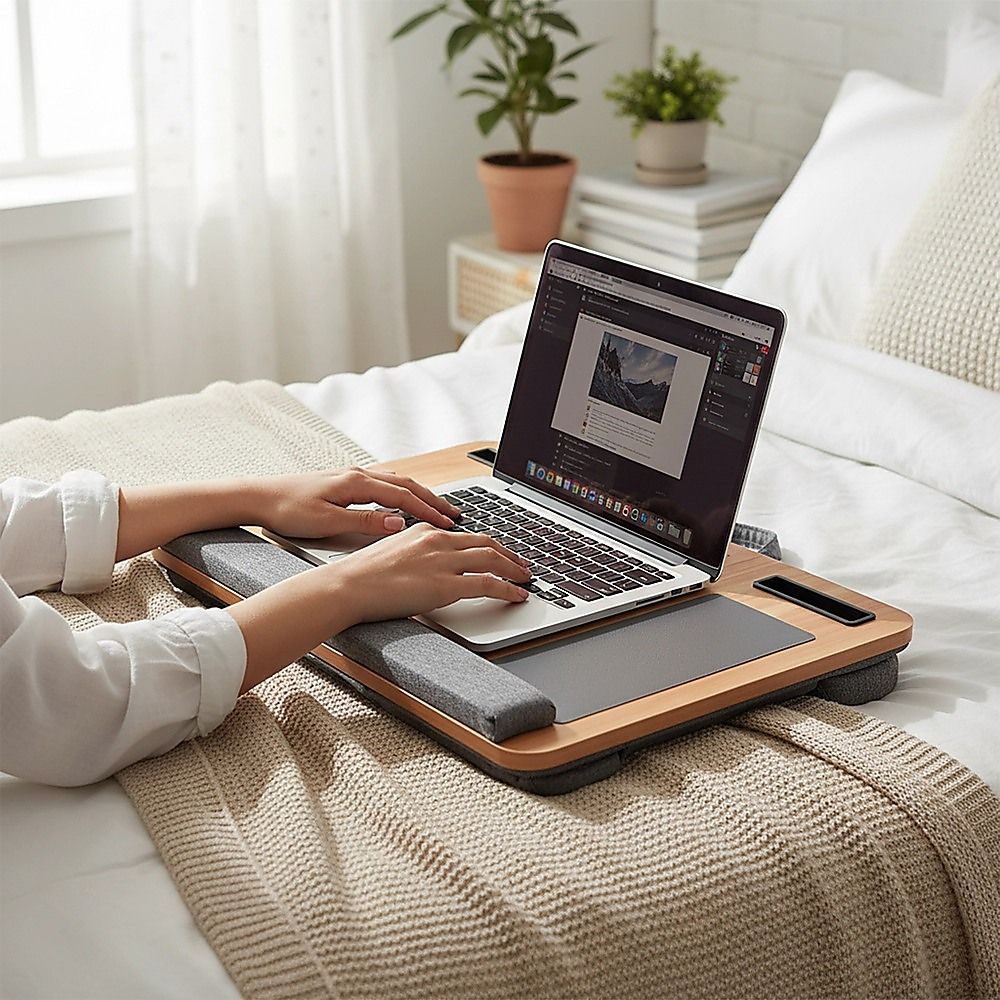Portable Lap Desk with Mouse Pad Cushion Oak