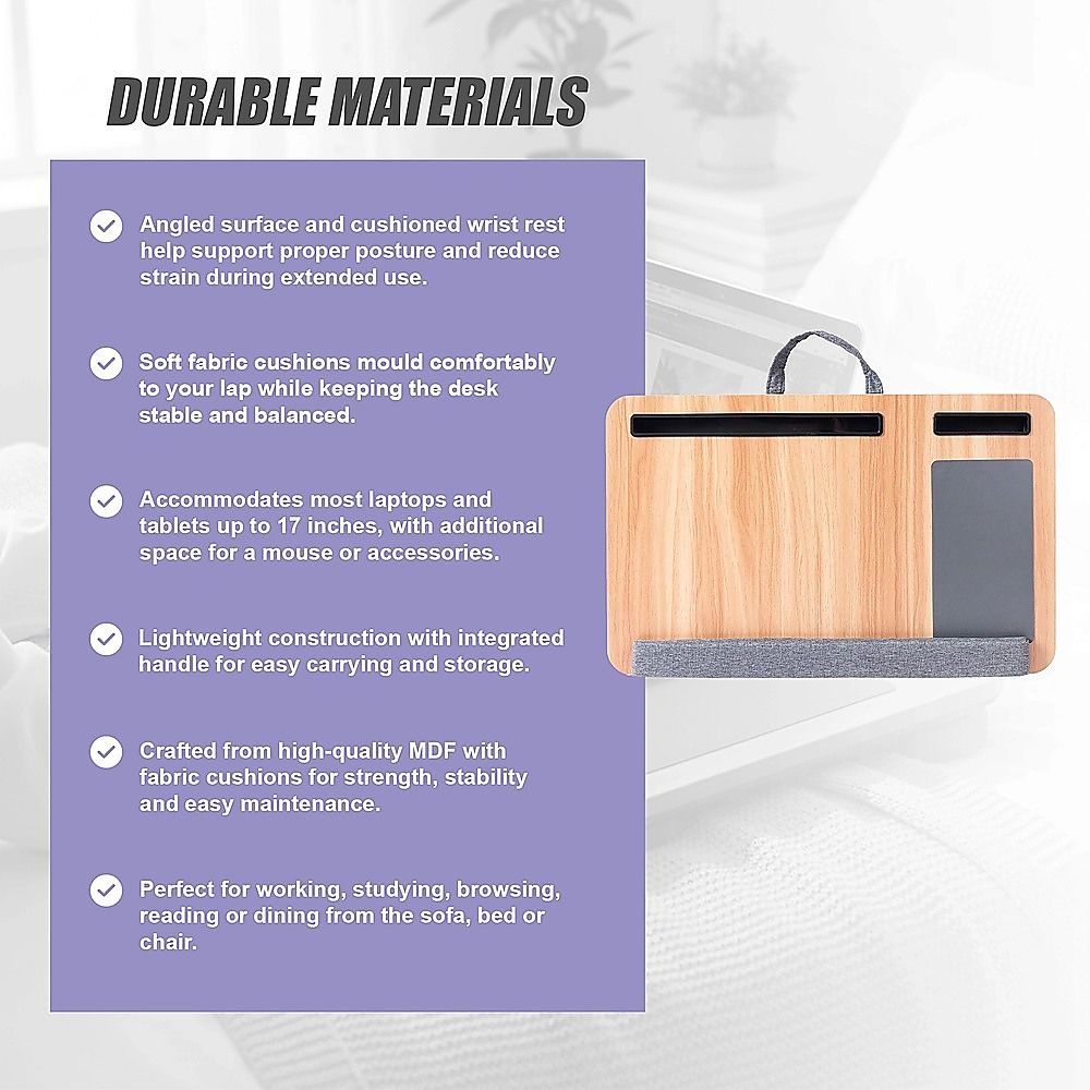 Portable Lap Desk with Mouse Pad Cushion Oak