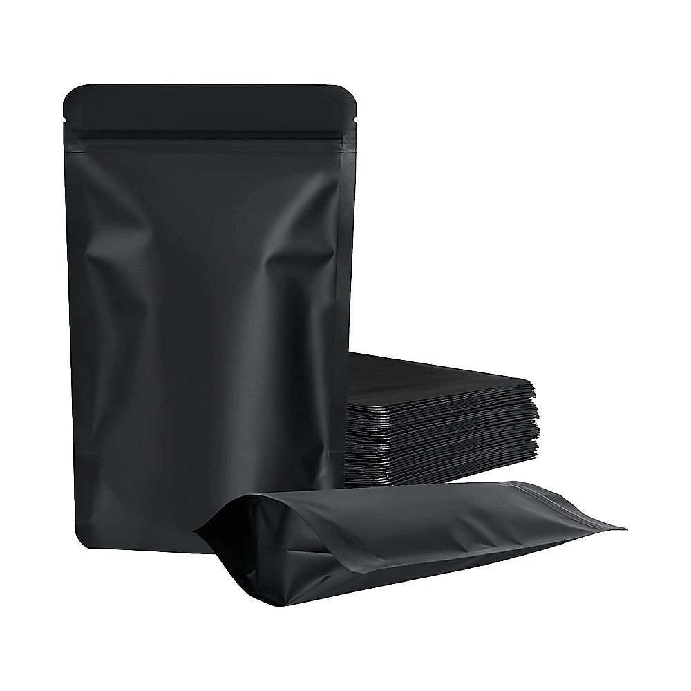 Black Stand Up Pouches 100 Pack 12x20cm Resealable Zip Lock Food Storage Bags with Aluminized PET Barrier