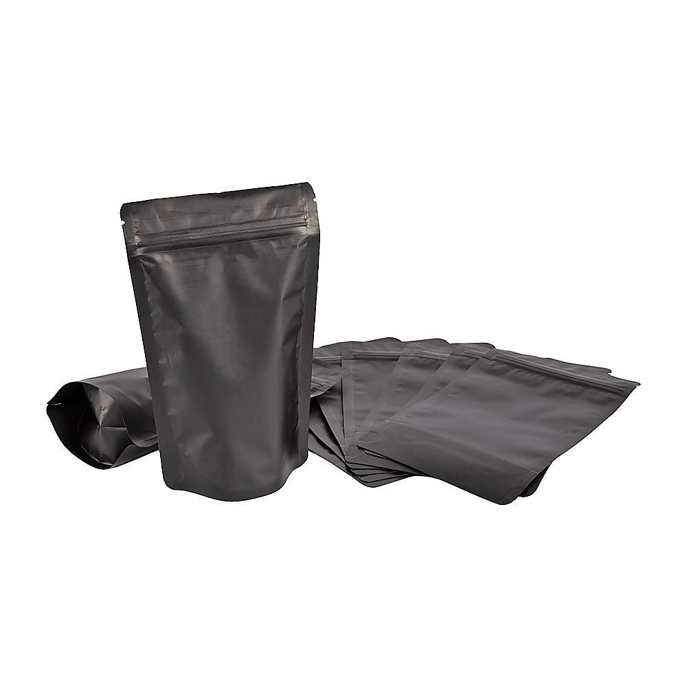 Black Stand Up Pouches 100 Pack 12x20cm Resealable Zip Lock Food Storage Bags with Aluminized PET Barrier
