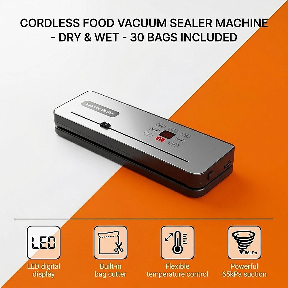 Cordless Food Vacuum Sealer Machine Dry Wet 30 Bags