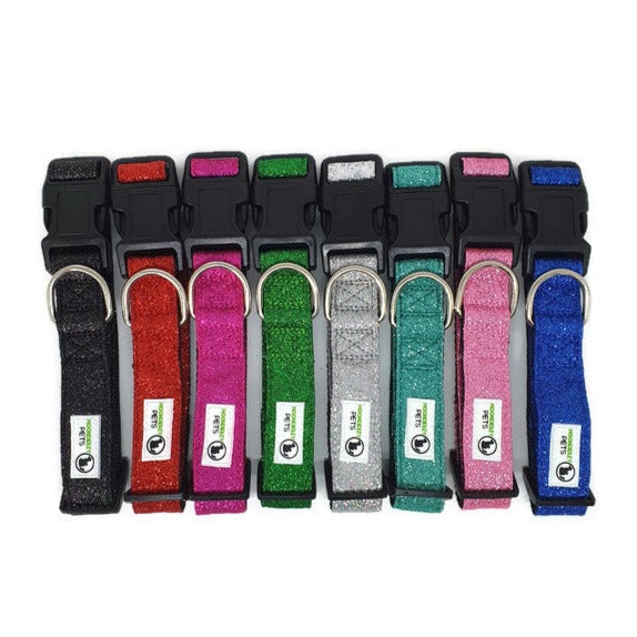 Bling Glitter Overlay Nylon Dog Collar Breakaway Buckle - - Small Turquoise