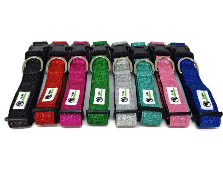 Bling Glitter Overlay Nylon Dog Collar Breakaway Buckle - - Small Turquoise