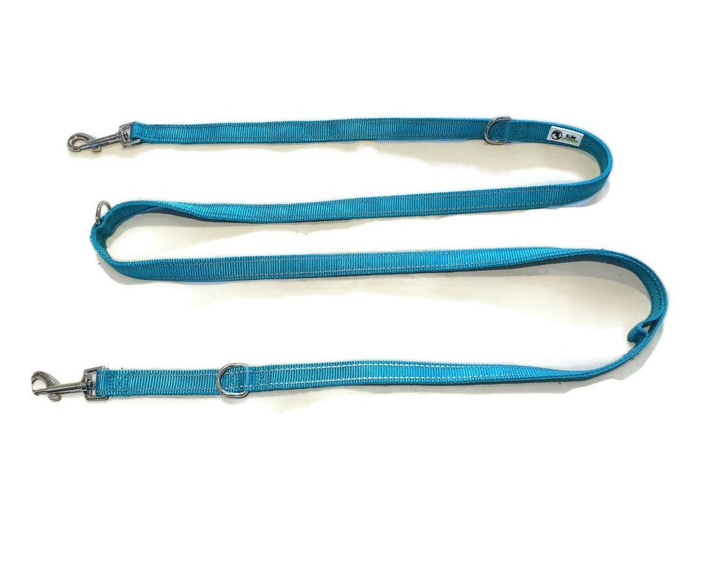Multi Dog Lead - Nylon w/Reflective Stitching - Moondidley Pets 20mm Turquoise