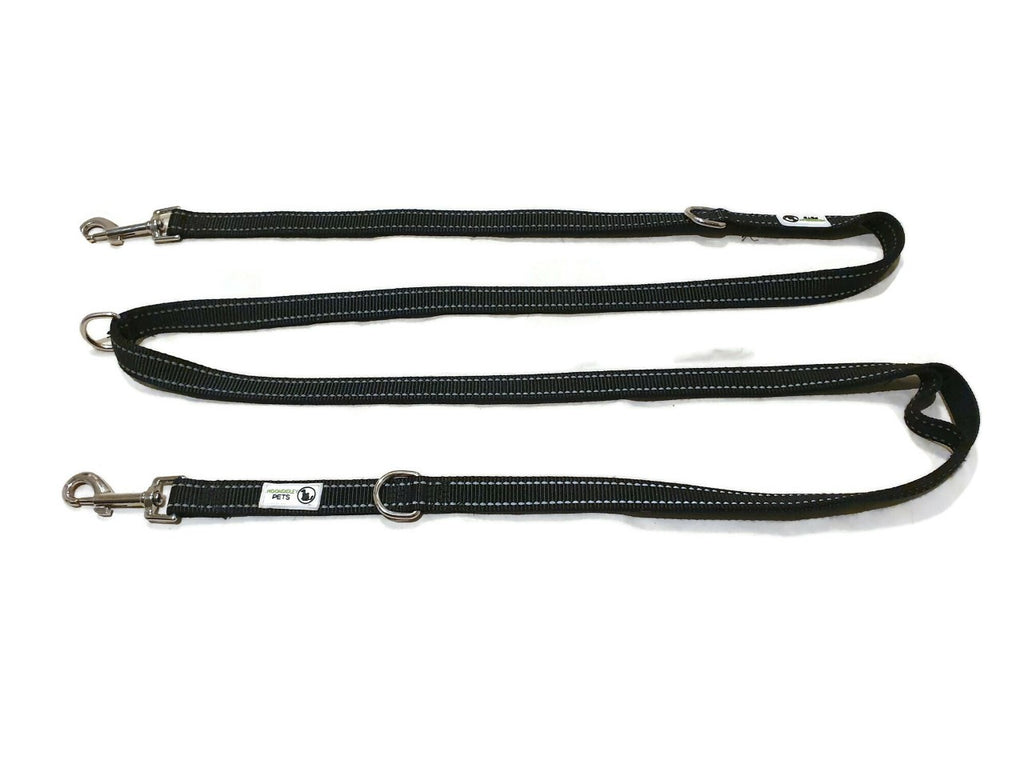 Multi Dog Lead - Nylon w/Reflective Stitching - - Moondidley Pets 25mm Black