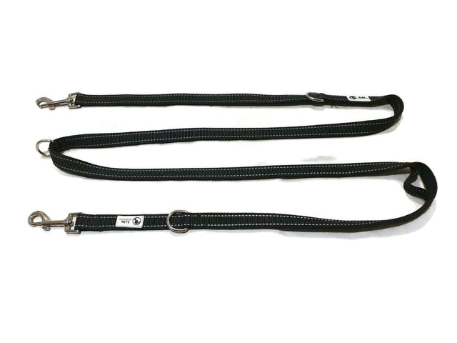 Multi Dog Lead - Nylon w/Reflective Stitching - - Moondidley Pets 25mm Black