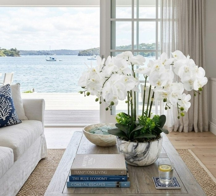 Large White Orchid In Marble Look Pot 64cm