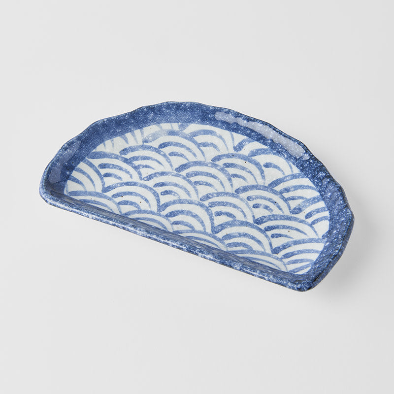 Plate Tempura 21cm Indigo Blue Wave Design
