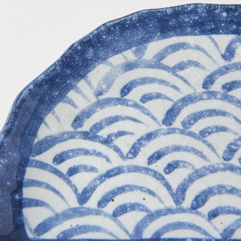 Plate Tempura 21cm Indigo Blue Wave Design