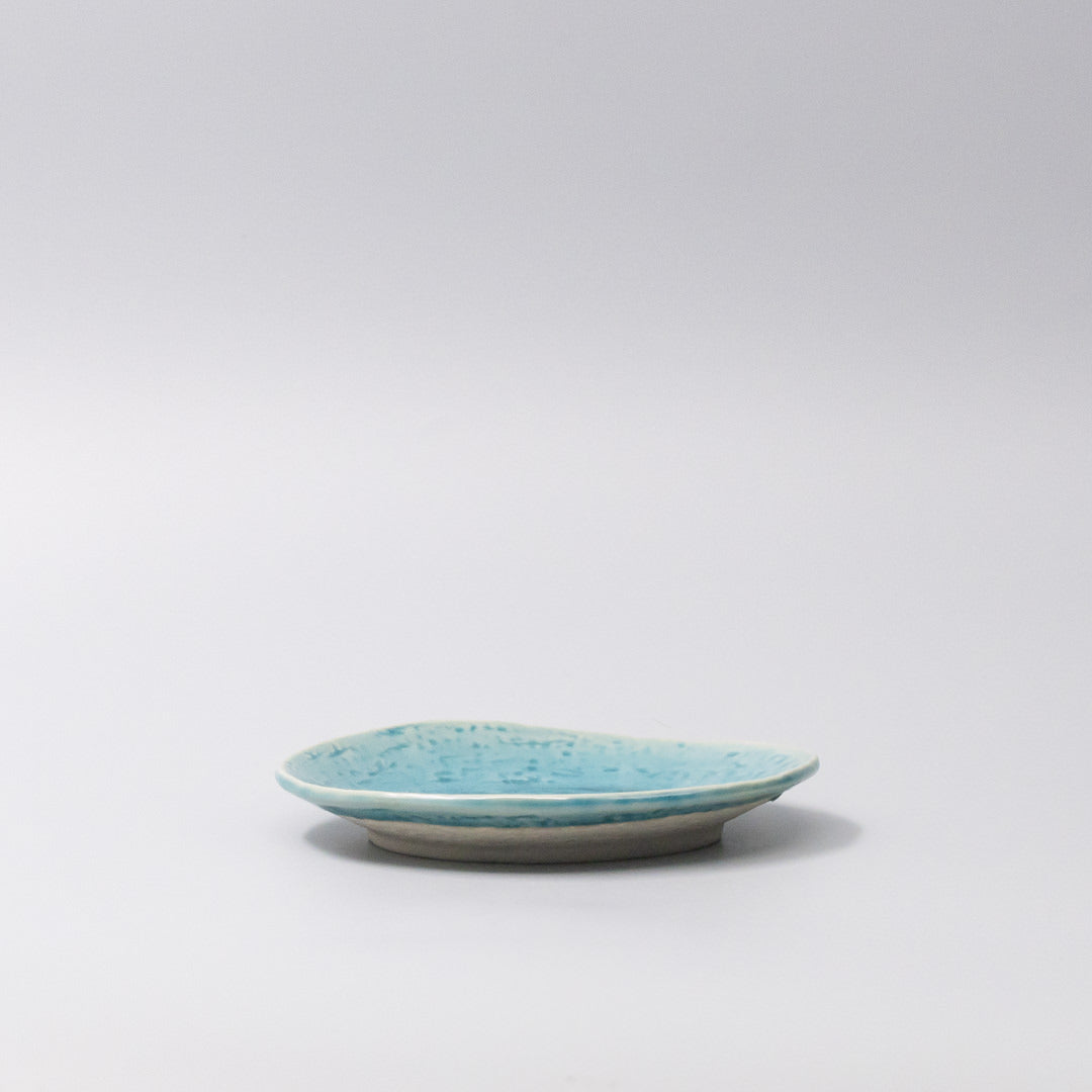 Plate Oval 15cm Crackle Turquoise Glaze