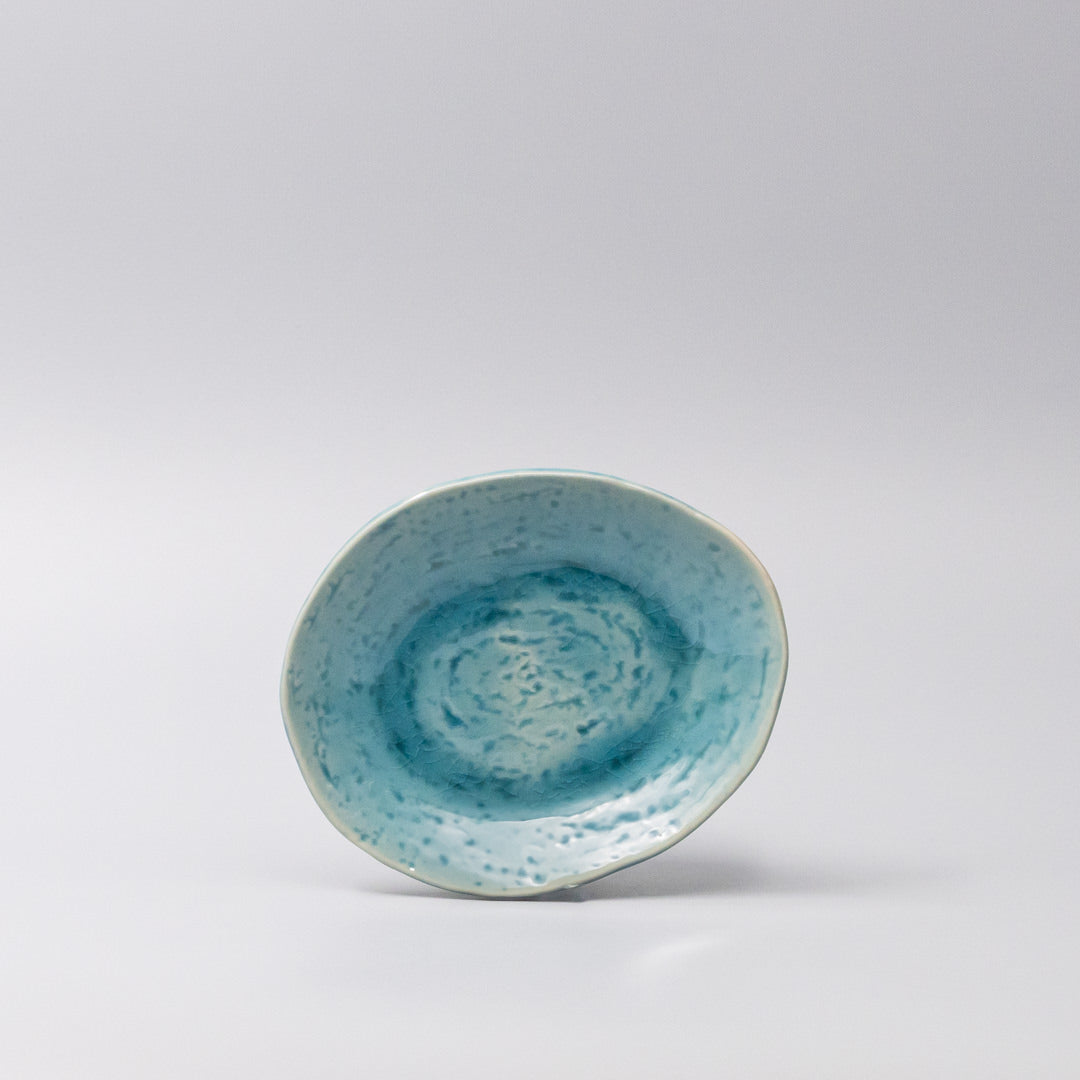 Plate Oval 15cm Crackle Turquoise Glaze