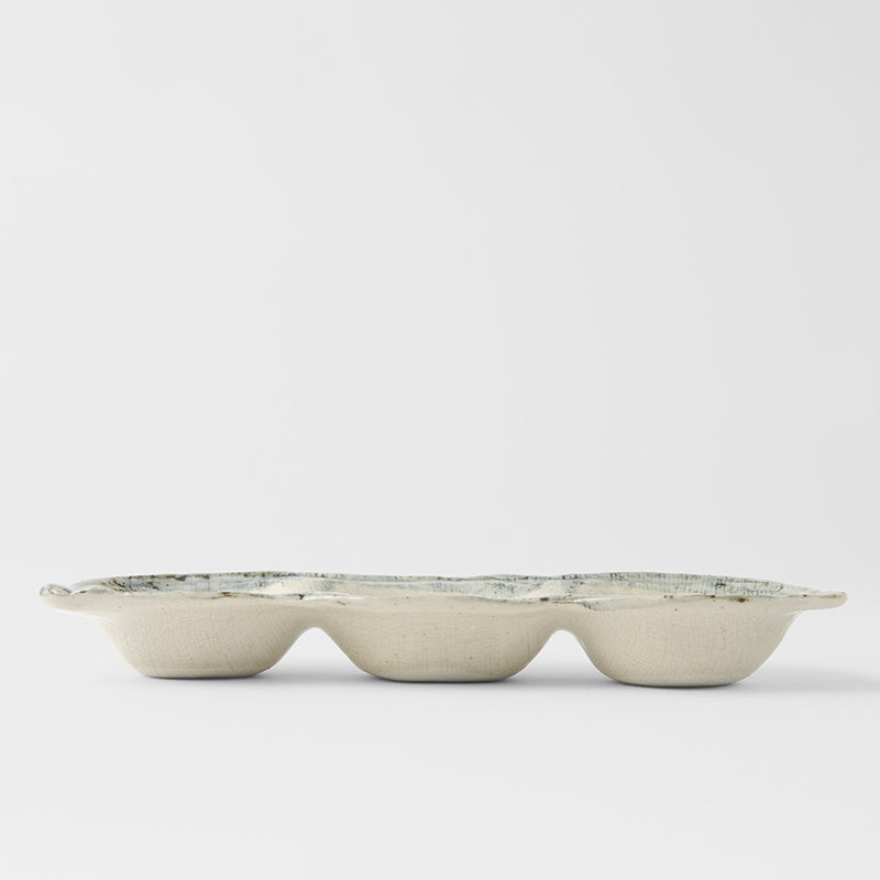 Edamame Triple Pod Dish 200ml Blue White Glaze