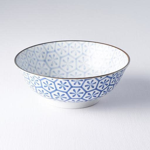 Bowl 19cm Indigo Ikat Hexagon Flower Design